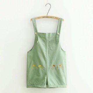 Cat Embroidered Pinafore Playsuit
