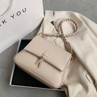 Woven Strap Plain Flap Shoulder Bag