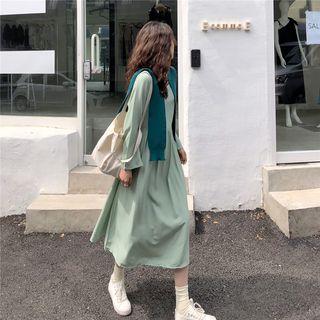 Knit Cape / Long-sleeve Midi A-line Dress
