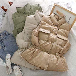 Mock-neck Plain Pleated Coat