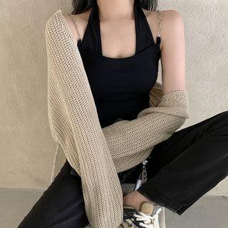Halter-neck Tank Top / Cropped Knit Cardigan