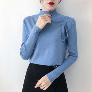 Plain Drawstring Knit Long-sleeve Top
