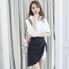 Set: Plain Shirt + Asymmetric Pinstriped Mini Skirt