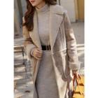Seam-trim Long Faux-shearling Coat Light Beige - One Size