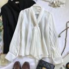 Ruched Tie Accent Long-sleeve Blouse