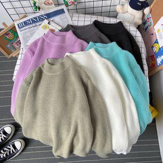 Ribbed Plain Mock-neck Sweater