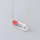 925 Sterling Silver Safety Pin & Heart Pendant Necklace Silver - One Size