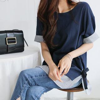 Stripe-detail Beribboned T-shirt