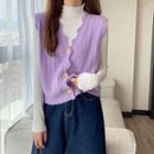 Sleeveless Frill Trim Plain Cardigan