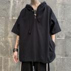 Short-sleeve Plain Hooded Pullover