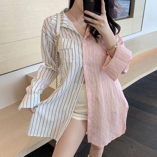 Long-sleeve Split-side Striped Shirt