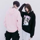 Couple Long-sleeved Floral Print Loose-fit Straight Hooded Pullover