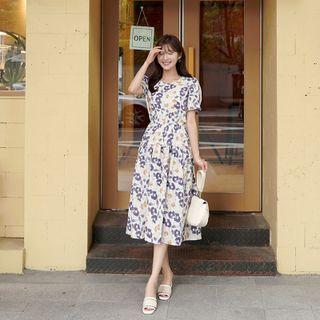 Tie-side Shirred Long Floral Dress