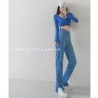Distressed Slit-hem Straight-cut Jeans