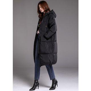 Hooded Boxy Long Padded Coat Black - One Size