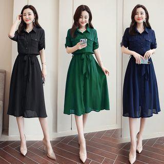 Pocket Detail Collared Dress