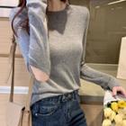 Long-sleeve Plain Ripped Knit Top