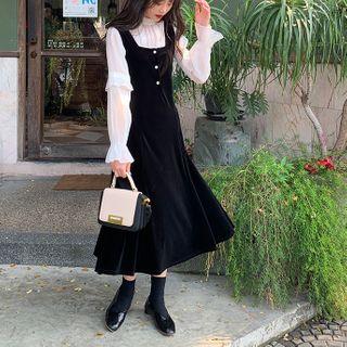 Velvet Midi A-line Pinafore Dress