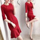 Elbow-sleeve Mini Mermaid Dress