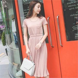 Band-waist Accordion-pleated Dress