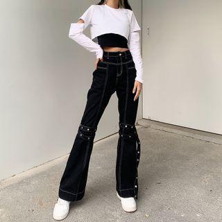 Contrast Stitching Boot-cut Jeans