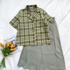 Plaid Short-sleeve Shirt / Skirt