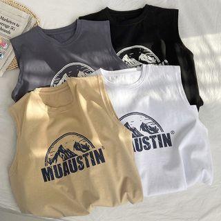 Lettering Mountain Print Tank Top