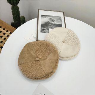 Shearling Faux Suede Beret Hat