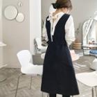 Belted-side Midi Pinafore Dress Navy Blue - One Size