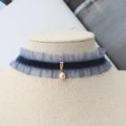 Freshwater Pearl Pendant Frilled Trim Choker Blue - One Size