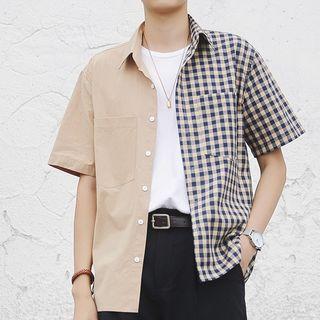 Checked Panel Short-sleeve Shirt