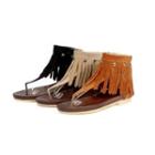 Faux-suede Fringed Flat Sandals