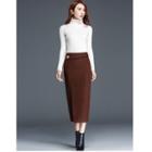 Slit-side Tweed Midi Skirt