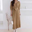 V-neck Midi Cable Knit Dress