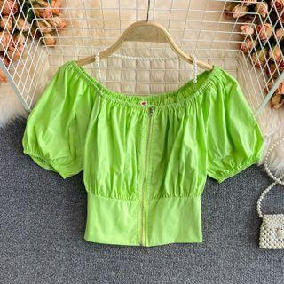 Faux Pearl Halter Crop Blouse