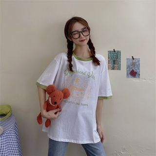 Short-sleeve Bus Print Ringer T-shirt