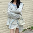 Slit Striped Mohair Sweater / Mini A-line Skirt