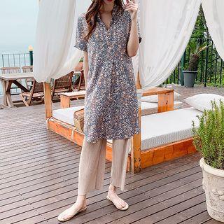 Open-placket Floral Dress
