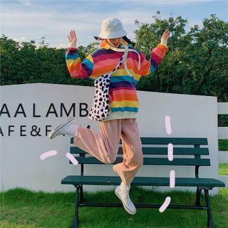 Color-block Striped Hooded Long-sleeve Sweatshirt