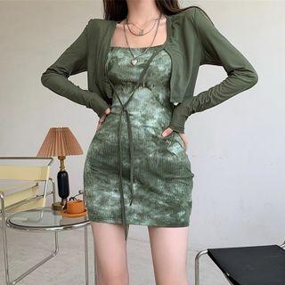 Strappy Tie Dye Sheath Dress / Light Jacket