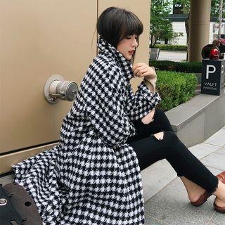 Long Open-front Houndstooth Coat