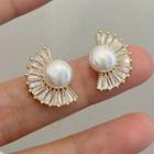 Faux Pearl Rhinestone Alloy Earring 1 Pair - White Faux Pearl - Gold - One Size