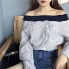 Off-shoulder Striped Long-sleeve Blouse
