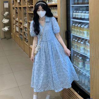 Short-sleeve Button Panel Floral Dress