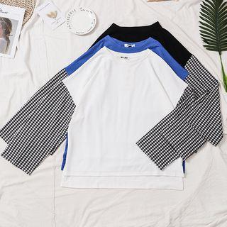 Gingham Panel Long Sleeve T-shirt