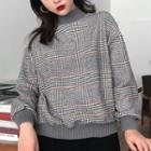 Mock-neck Plaid Knitted Pullover