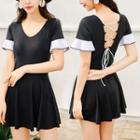 Cross Back Short-sleeve Swim Dress