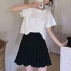 Crew-neck Short-sleeve T-shirt / Collared Elbow-sleeve Blouse / Mini A-line Skirt