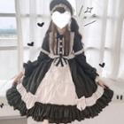Long-sleeve Ruffled Bow A-line Dress / Bonnet Hat / Set