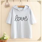 Short-sleeve Lettering Embroidered Hooded T-shirt